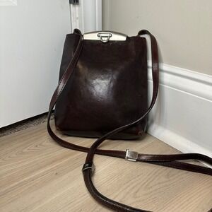 Vintage Norwegian ADAX Brown real Leather Crossbody Bag/purse adjustable strap